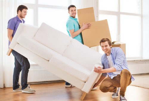 Packed boxes and furniture prepared for local household storage