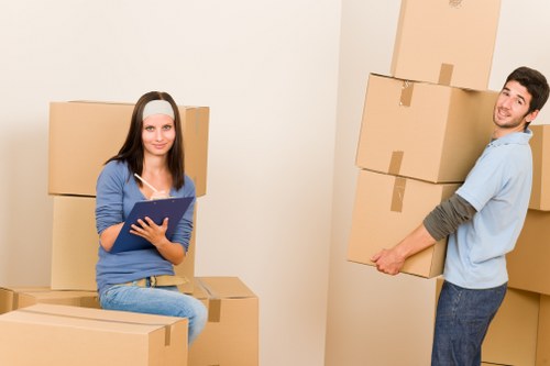 Packed boxes and furniture prepared for long-term storage in Shepherdsbush